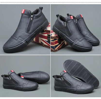 New Winter Men's Boots Soft Leather Plush Warm Snow Boots Waterproof Outdoor Footwear Men Work Boots Men Motorcycle Boots