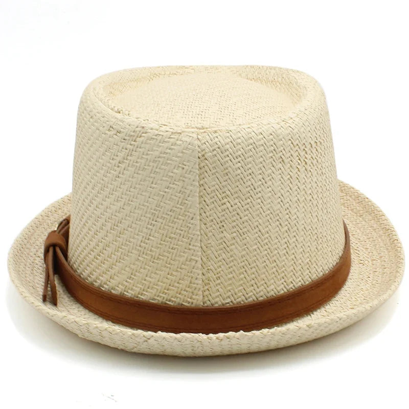 Men Women Classical Straw Pork Pie Hats Fedora Sunhats Trilby Caps Summer Boater Beach Outdoor Travel Party Size US 7 1/4 UK L
