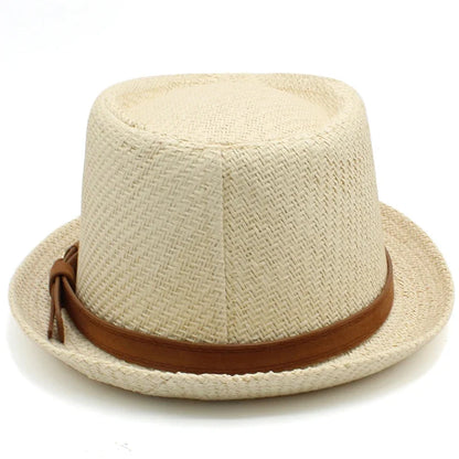 Men Women Classical Straw Pork Pie Hats Fedora Sunhats Trilby Caps Summer Boater Beach Outdoor Travel Party Size US 7 1/4 UK L