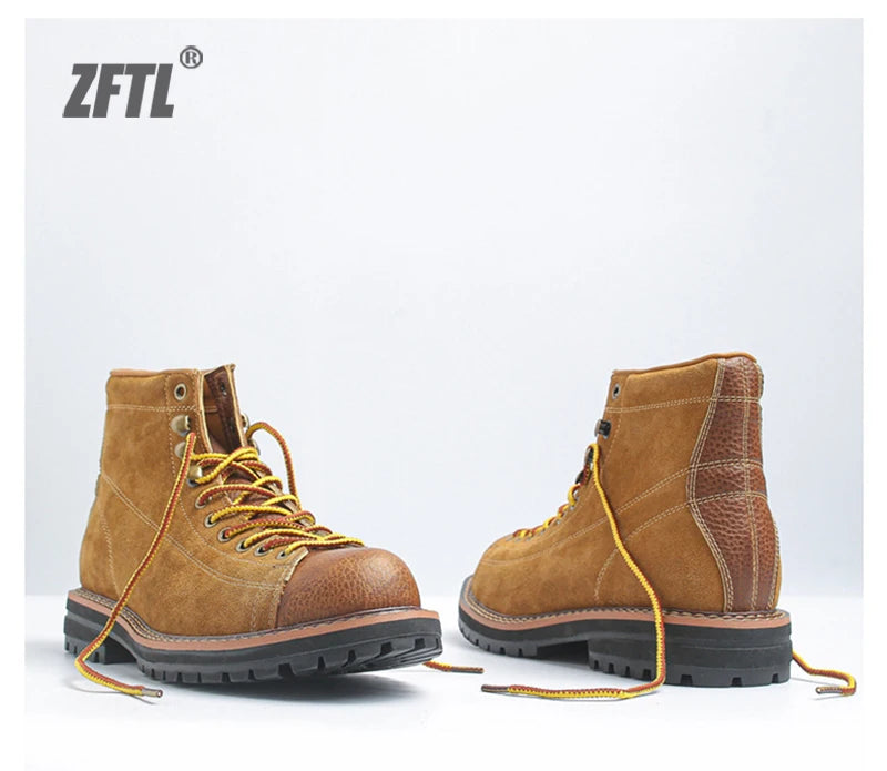 ZFTL Men's Boots Man Ankle Boots Casual Lace up Boots Male Handmade Sewing tooling boots Cow Leather Desert boots Men's 2025