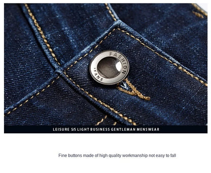 2024 autumn spring fitted straight stretch denim jeans classic style badge youth men's business casual jeans trousers