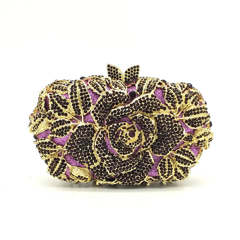 Green Pink Multicolored Rose Crystal Women Evening Clutches Bags Diamond Wedding Cocktail Party Purse And Stone Handbag