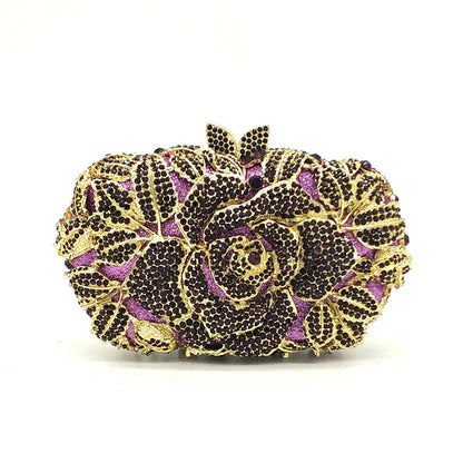 Green Pink Multicolored Rose Crystal Women Evening Clutches Bags Diamond Wedding Cocktail Party Purse And Stone Handbag