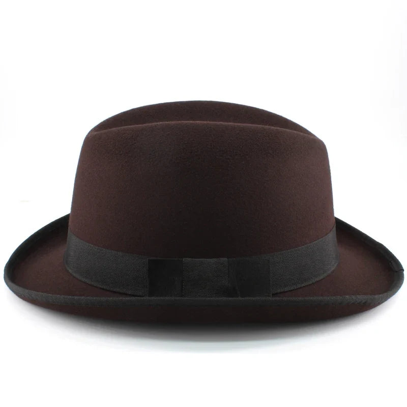 Men Women Wool Classical Homburg Hats Bowtie Band Fedora Caps Trilby Sunhat Jazz Winter Warm Adjustable Size M-L 7 1/8-7 3/8