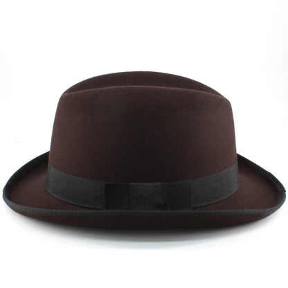 Men Women Wool Classical Homburg Hats Bowtie Band Fedora Caps Trilby Sunhat Jazz Winter Warm Adjustable Size M-L 7 1/8-7 3/8