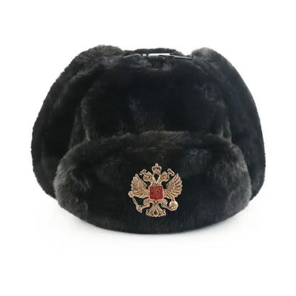 Soviet Badge Ushanka Men&Women Bomber Hats CCCP Army Pilot Trapper Trooper Hat Winter Faux Rabbit Fur Earflap Snow Caps