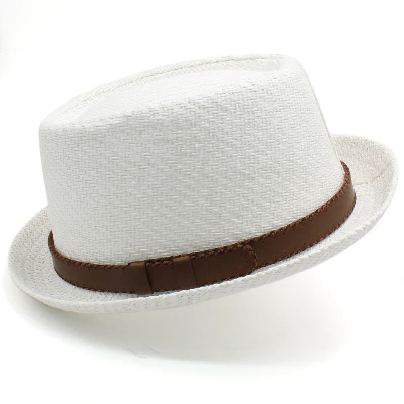 Men Women Classical Straw Pork Pie Hats Fedora Sunhats Trilby Caps Summer Boater Beach Outdoor Travel Party Size US 7 1/4 UK L