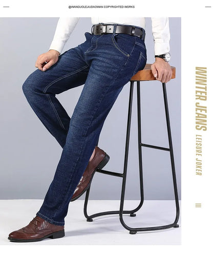 2026 Straight Elastic Cotton Jeans Men Fashion Business Classic Style Jean Denim Pants Trouser