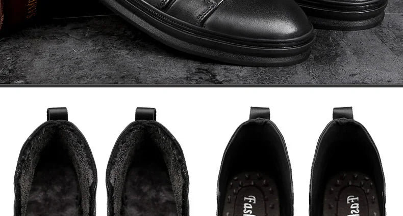 Winter Genuine Leather Boots Men Ankle Casual High Top Skateboarding Shoes Cow Leather Big Size 47 48
