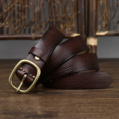 2.8cm Retro Female Real Thick Genuine Leather Belt Copper Pin Buckle Women Cowskin Jeans Belt Girl Simple Ladies Waist Strap