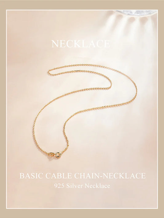 Classic Basic O-chain Solid 925 Sterling Silver Lobster Clasp Adjustable Necklace Box Cable Chain DIY Jewelry for Women