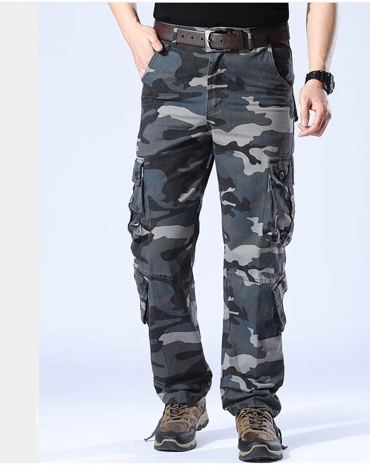 Men's Spring Baggy Cargo Pants Work Overalls Tactical Multi-Pocket Casual Cotton Pants Male Army Straight Slacks Long Trousers