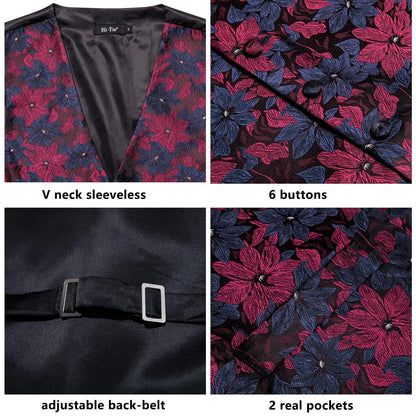 Luxury Silk Mens Vests Rose Gold Pink Striped Waistcoat Necktie Bowtie Hanky Cufflinks Set Waist Jacket For Men Wedding