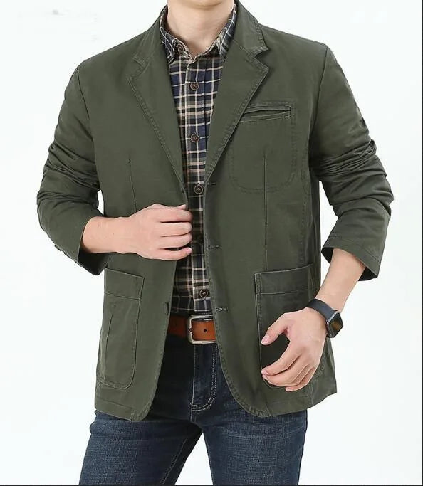 Men's Washable Fabric Single Breasted Button Blazers Business Suit Loose Military Jackets Outwear