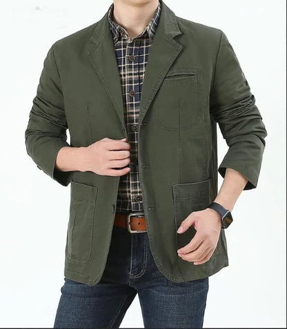 Men's Washable Fabric Single Breasted Button Blazers Business Suit Loose Military Jackets Outwear