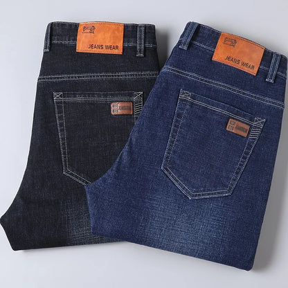2026 Straight Elastic Cotton Jeans Men Fashion Business Classic Style Jean Denim Pants Trouser
