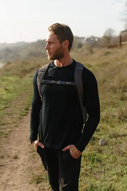 Men's 100% Merino Wool Thermal Long Sleeve T-Shirt Base Layer Breathable Wicking Anti-Odor Underwear for Outdoor Activities