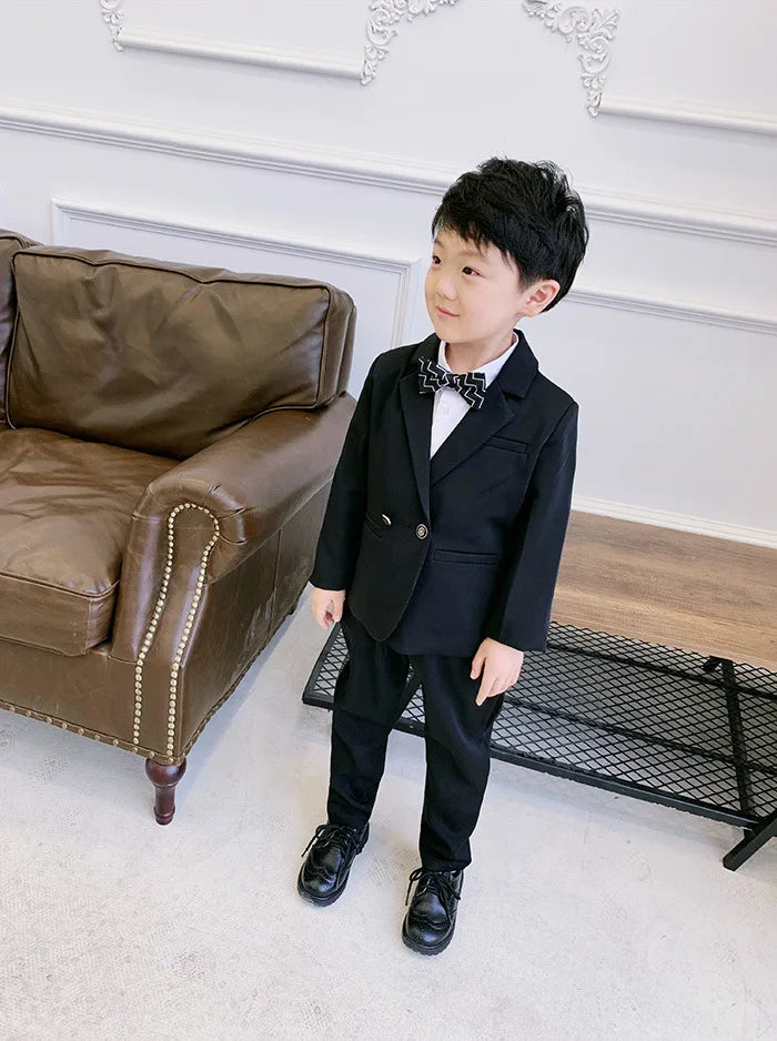 Teenager Boys Pink Black Jacket+Pants 2Pcs Clothing Set Gentleman Kids Formal Wedding Suit Children Performance Graduation Dress