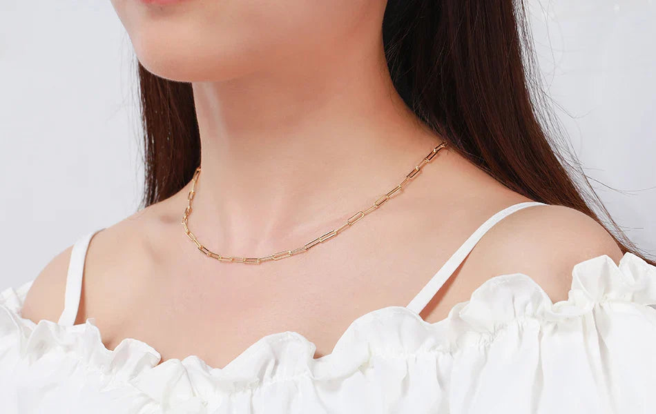925 Sterling Silver Paper Clip Chain Necklaces Lobster Clasp Simple Necklace Women Unique Design Neck Jewelry SC40