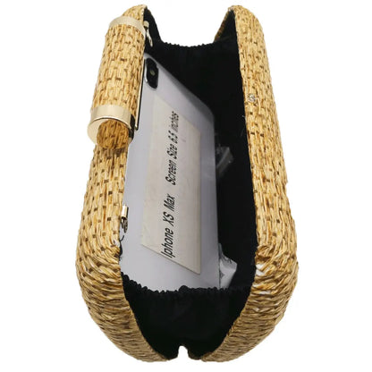Straw Women Metal Clutches Chain Shoulder and Crossbody Bags Ladies Party Cockatail Evening Beach Clutch Purse