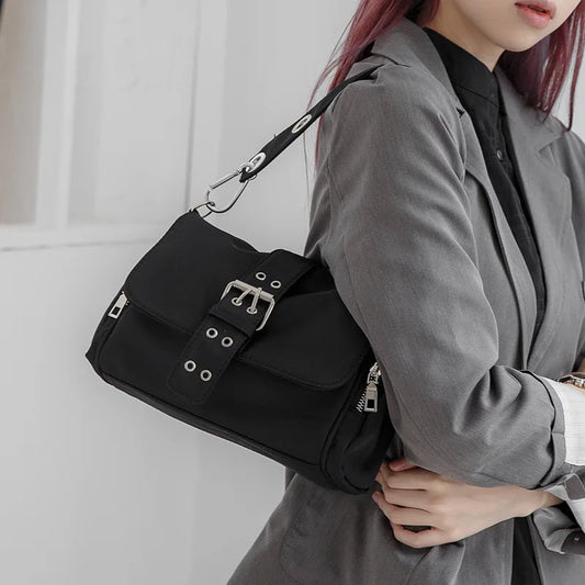 Nylon Women Shoulder Crossbody Bag Black Fashion Rivet Axillary Bags Brand Design Ladies Female Handbag Small Black Bolsa Femini