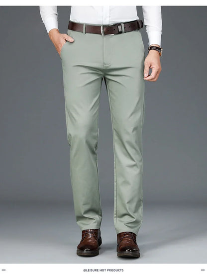 2023 Spring New Men's Bamboo Fiber Casual Pants Classic Style Business Fashion Khaki Stretch Cotton Trousers Male Brand Clothes