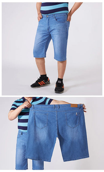 Men Extra Large Size Shorts Knee-length Summer Breeches Denim 2024 Male Bermuda Classic Stretch Plus Size Big 8XL Men Short Jean