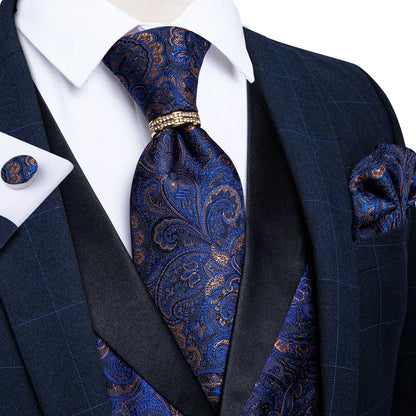 Men's Vest Blue Floral Suit Vest V Neck Tie Set For Wedding Party Brand Formal Dress Waistcoat Man Casual Sleeveless Jacket