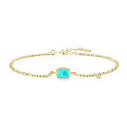 Pure 925 Sterling Silver Elegant Rectangle Tourmaline Paraiba Bracelet Fashion Link Chain For Women Wedding Jewelry Gifts