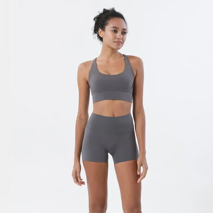 SOISOU Gym Womens Clothing Shorts Sets Yoga Women's Tracksuit Sexy Bra High Waist Short Sportwear Elastic Set Woman 2 Pieces