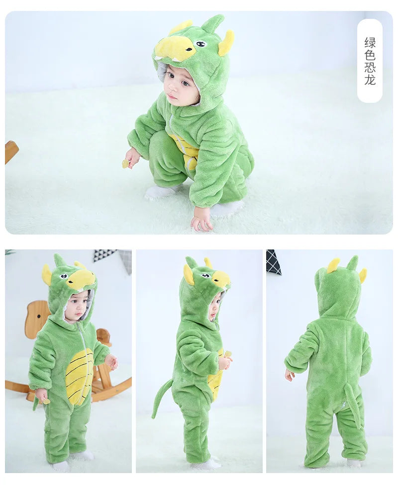 Winter Baby Rompers Baby Pijamas Panda Tiger Leopard Monkey Fox Animal Cartoon Hooded Jumpsuits Cosplay Costume Boys Girl Pajama