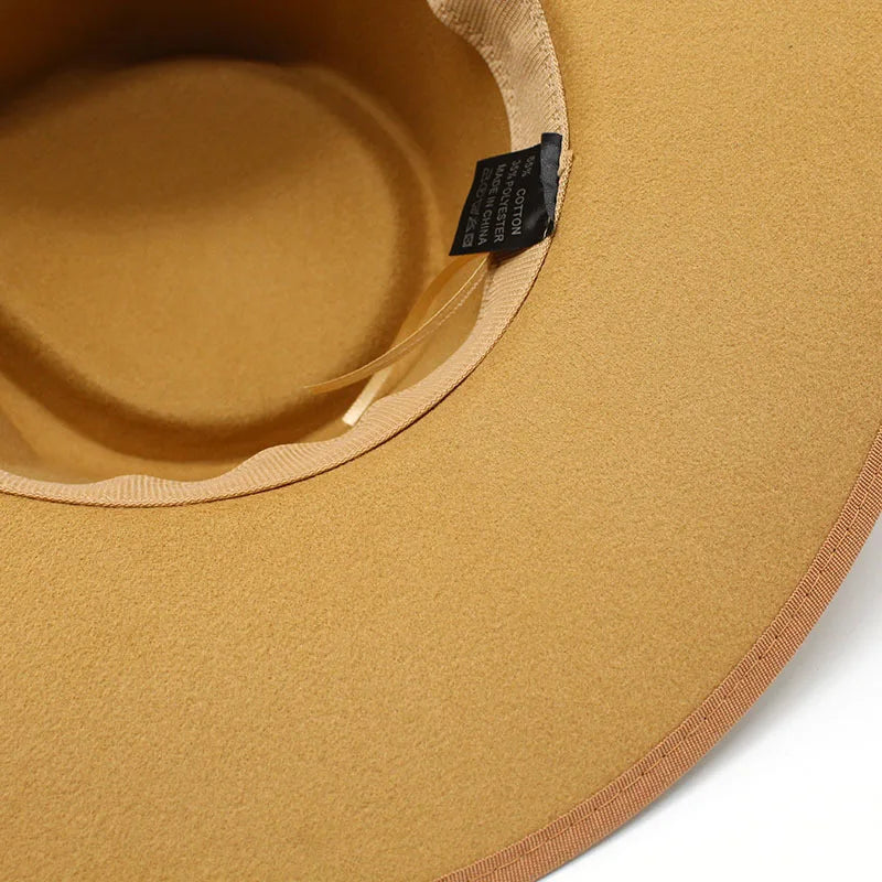 Women Hats khaki Camel  Wide Brim Felt Fedoras Hats Wool Vintage Dress Formal Church Hat Fashionable Jazz Hats
