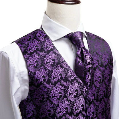 Green Mint Purple Mens Silk Vest Tie Jacquard Autumn Spring Suit Waistcoat Jacket Necktie Hanky Cufflinks for Men Wedding