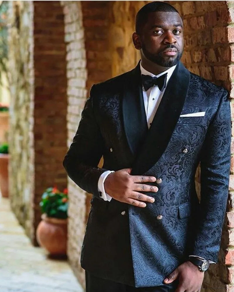 Custom Made Groomsmen Notch Satin Lapel Groom Tuxedos Black Men Suits Wedding Best Man 2 Pieces ( Jacket + Pants + Bow Tie) B859