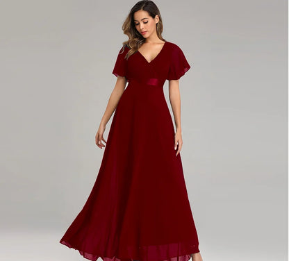Evening Dresses Elegant V-Neck Ruffles Chiffon Formal Evening Gown  Robe Vestidos De Fiesta Dress for Wedding Party