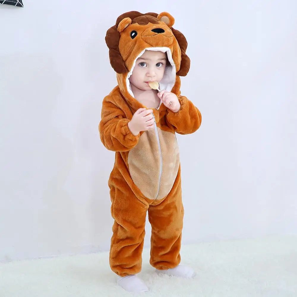 Winter Baby Rompers Baby Pijamas Panda Tiger Leopard Monkey Fox Animal Cartoon Hooded Jumpsuits Cosplay Costume Boys Girl Pajama