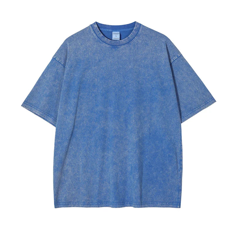 2025 High Street Summer Washed Cotton T-Shirt Tees For Men Unisex Loose Retro Solid T Shirts Brand Tops HY0113