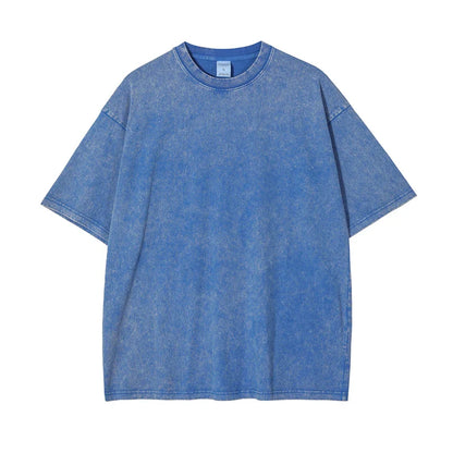 2025 High Street Summer Washed Cotton T-Shirt Tees For Men Unisex Loose Retro Solid T Shirts Brand Tops HY0113