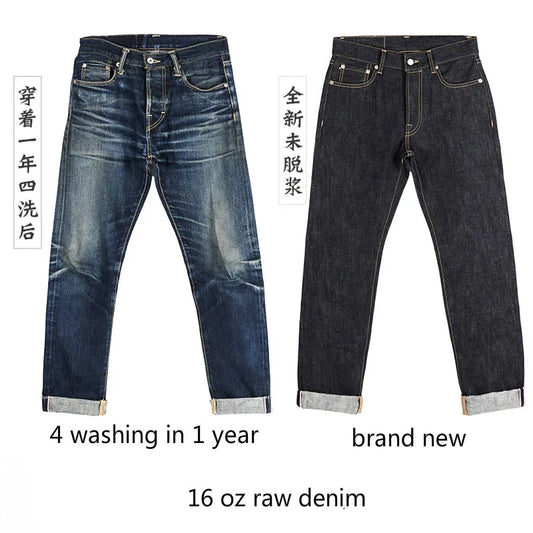Heavy Weight Indigo Selvage Washed 16oz Pants Sanforized Thick Raw Denim Jean
