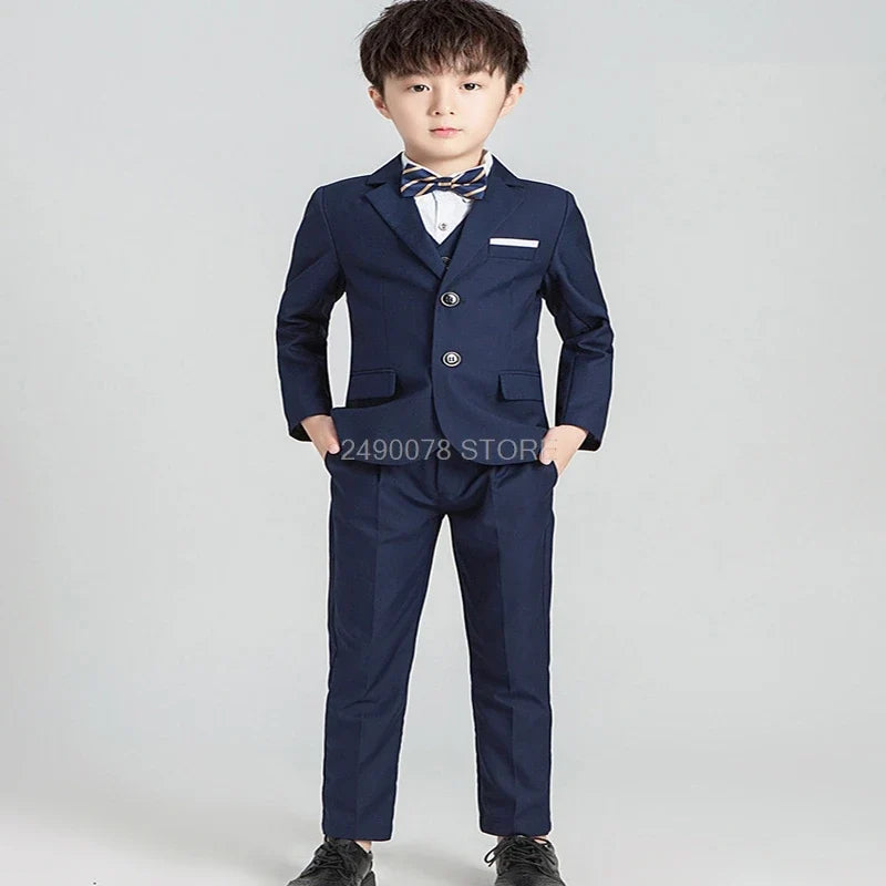 Flower Boys Formal Anzug Suit Kids Wedding Party Dress Blazer Vest Pants Bowtie 4pcs Child Tuxedo Prom Performance Costume