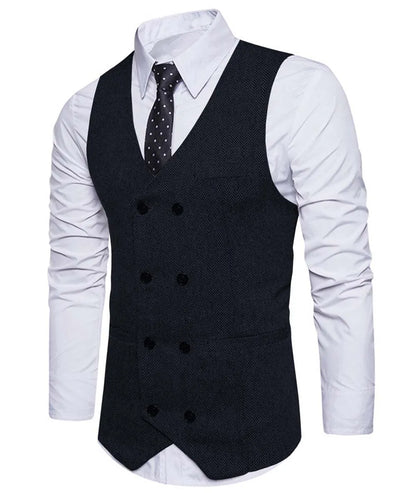 2022 New Men's Royal Blue Double-breasted Vest Suit Vest Casual Top Quality Herringbone Pattern Waistcoat For Wedding