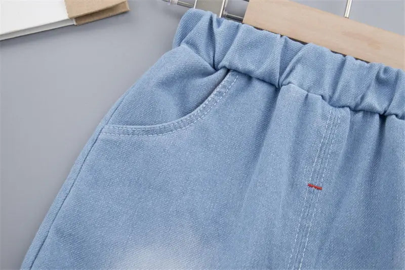 New Summer Baby Boys Denim Clothing Children Casual Short Sleeve Shirt Shorts 2Pcs/Set Kids Sportswear Toddler Fashion Wear