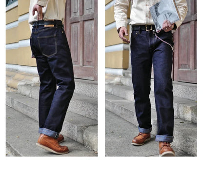 Mens Jeans 21 Oz Rainbow Selvedge Denim Vintage Raw Jeans for Men Sanforized Unwashed Heavyv Denim Jeans