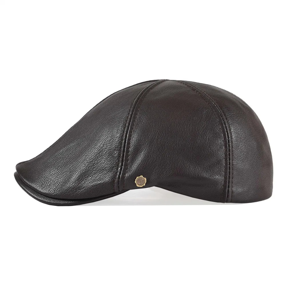 Genuine Leather Flat Cap Men Fall Winter Cabbies Newsboy Hat Coffee Brown Ivy Caps Soft Smooth Textured Hats