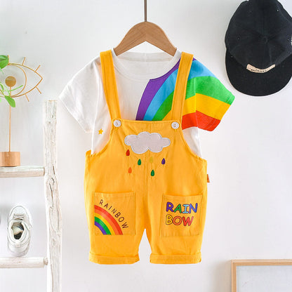 Summer Baby Boys Girls Clothes Infant Cotton Rainbow T Shirt Bib Pants 2pcs/Set Kids Garment Children Casual Sport Suit 0-4 Year