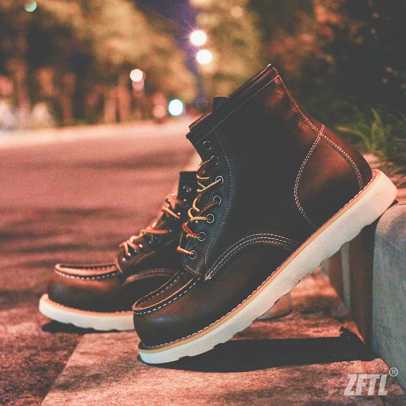 Men's Ankle Boots American retro tooling boots Casual Crazy Horse Leather Men's Boots Vintage Man Lace up Boots 2025