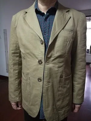 Men's Washable Fabric Single Breasted Button Blazers Business Suit Loose Military Jackets Outwear