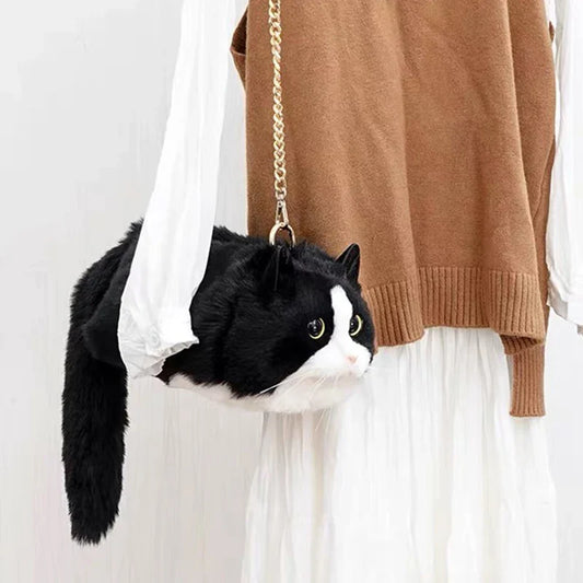 Mini bag with versatile chain high quality cute fashion Black And White cat bag cross body bag clutch Handbag