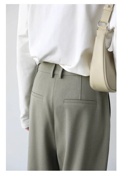Simple Casual Women Twill Suit Pants Wide Leg Pants Straight Floor Pants Office Ladies Female Trousers