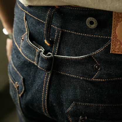 High Waist Raw Indigo Selvage Unwashed Denim Pants Unsanforized Jean 14oz